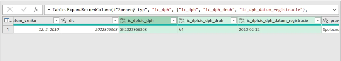 Pripojenie z Excelu k Valida REST API - 1 firma: krok 9.3