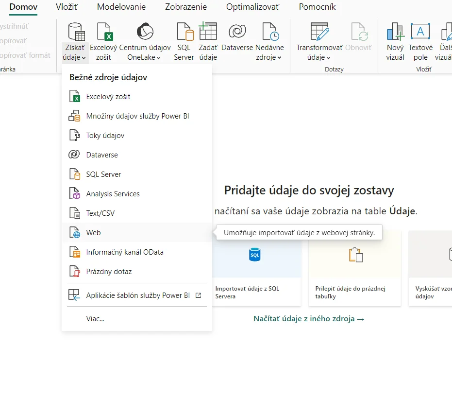 Pripojenie z PowerBI k Valida REST API - 1 firma: krok 1