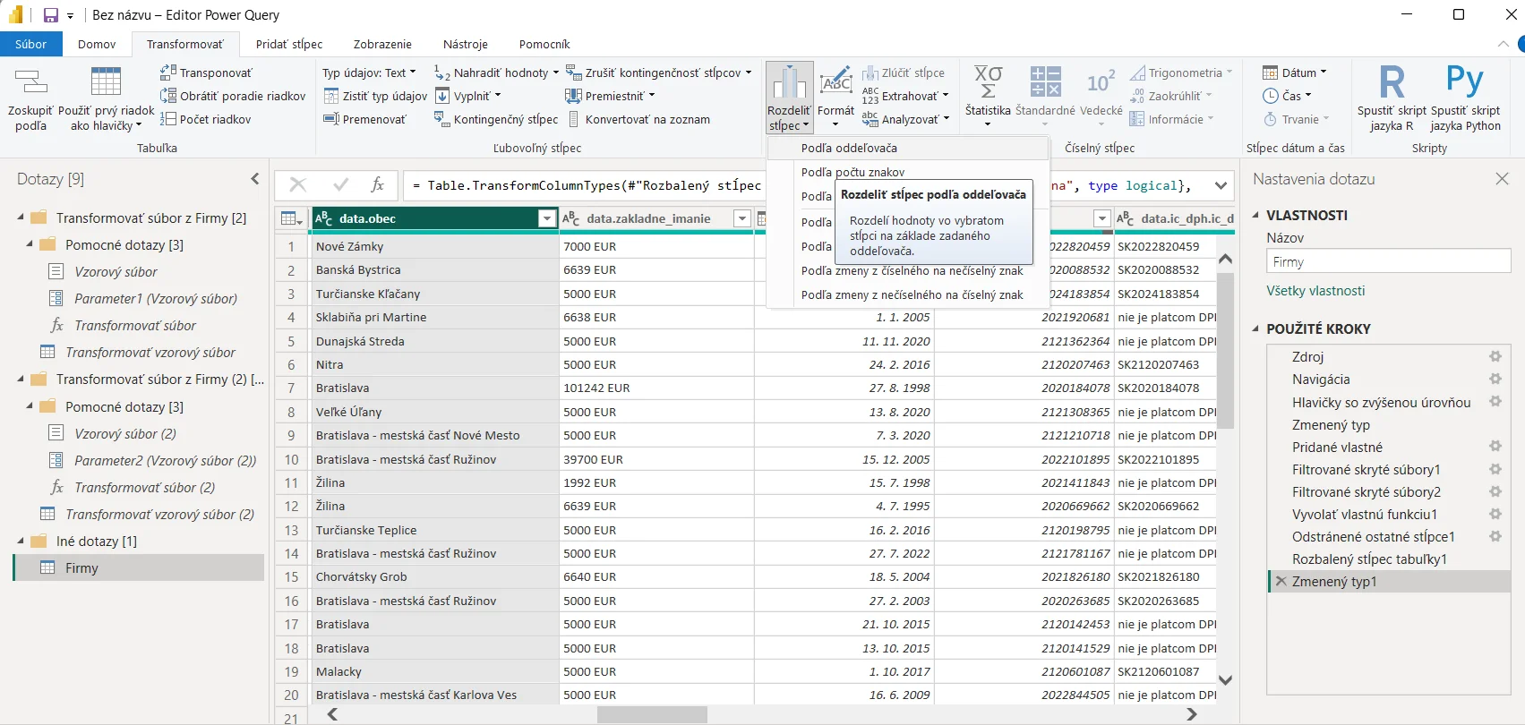 Pripojenie z PowerBI k Valida REST API - viac firiem: krok 7