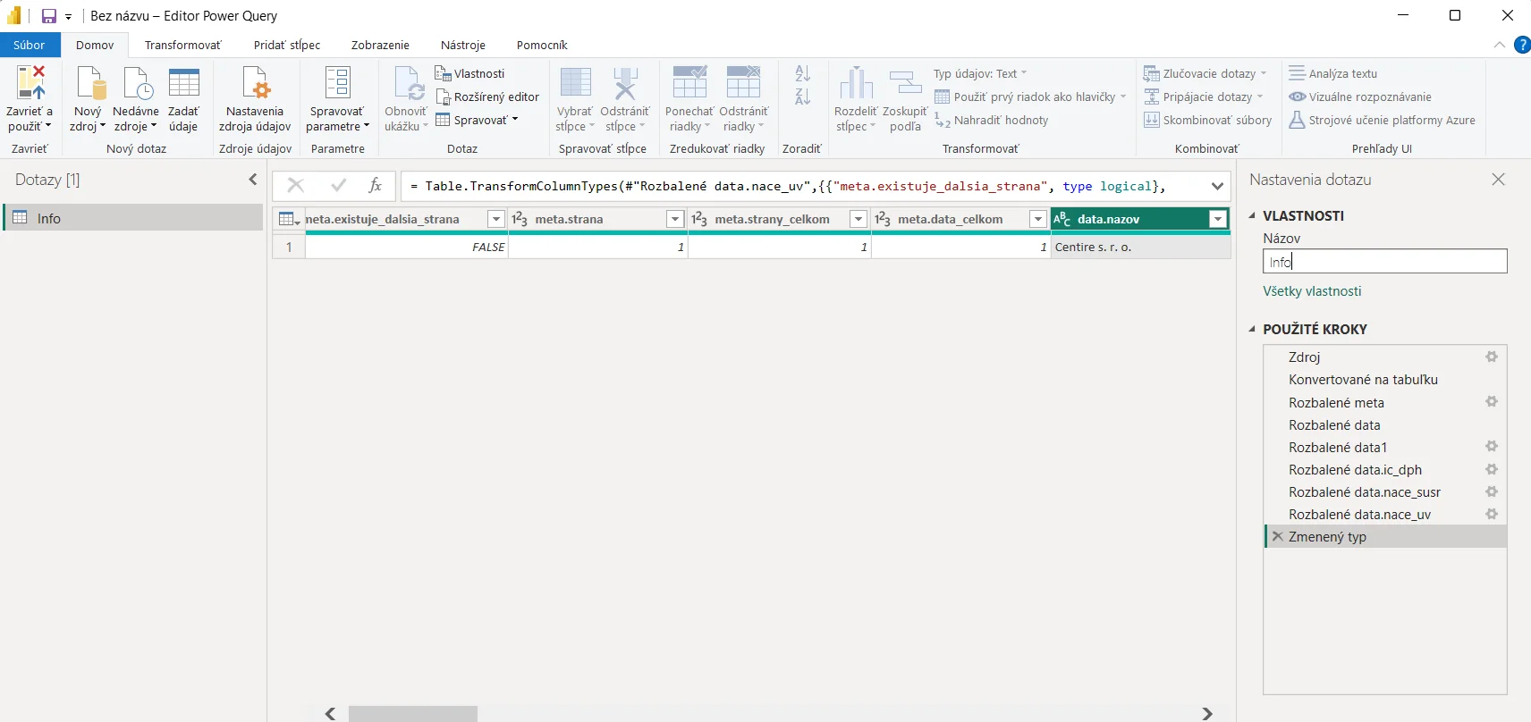 Pripojenie z PowerBI k Valida REST API - 1 firma: krok 3