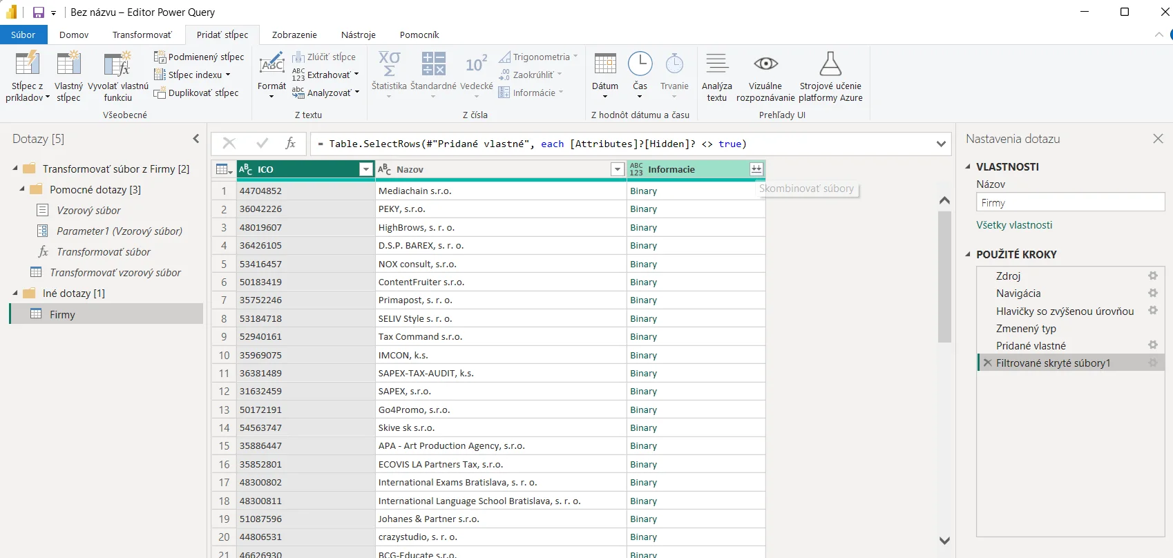 Pripojenie z PowerBI k Valida REST API - viac firiem: krok 4